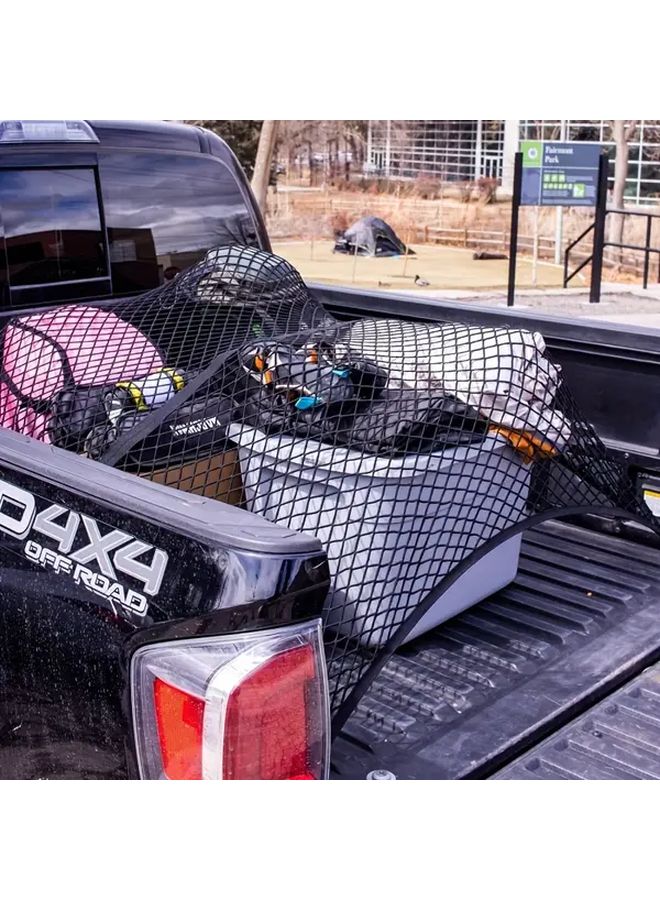 Single Layer Truck Bed Cargo Net 3 3x4 Stretches to 5 8x7 Elastic Mesh Organizer - Image 1